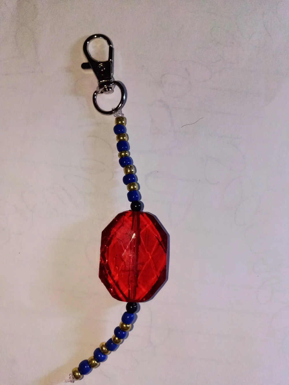 Red Beaded Keychain Charm with Blue Accent Beads